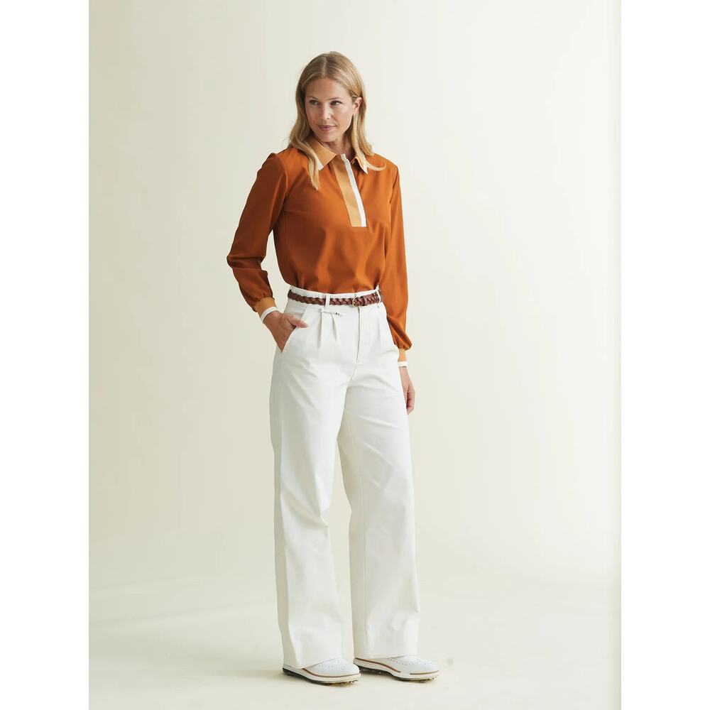 A. Putnam Long Sleeve Polo Golf Shirt in Terra Orange Brown Stripe Trim M - Picture 4 of 14